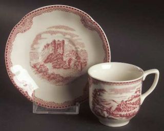 Johnson Brothers Old Britain Castles Pink (England 1883) Flat Demitasse Cup & Sa
