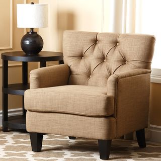Abbyson Living Richmond Tufted Fabric Club Chair (TaupeFinish EspressoDimensions 30.5 inches wide x 30.5 inches deep x 35 inches highSeat height 19.5 inches high from floorArmrest height  25.5 inches high from floorMinor Assembly Required Legs locate