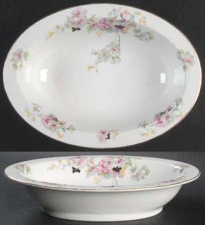 Thun Virginia (Pink Flowers, Black Leaves) 9 Oval Vegetable Bowl, Fine China Di