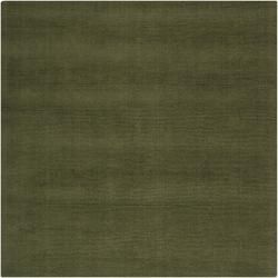 Hand crafted Solid Dark Green Tone on tone Bordered Ridges Wool Rug (8 Square)