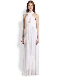 Alice + Olivia Jaelyn Crossover Top Cutout Gown   White