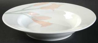 Dansk Sommer Rim Soup Bowl, Fine China Dinnerware   Peach & Green Flowers On Whi