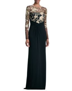 Womens Long Sleeve Lace Overlay Gown   David Meister