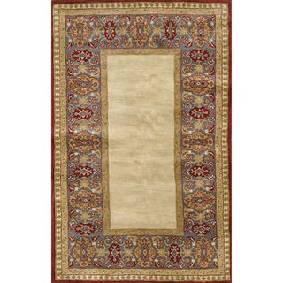 Handmade Rees Border Beige Wool Rug (8 X 10)