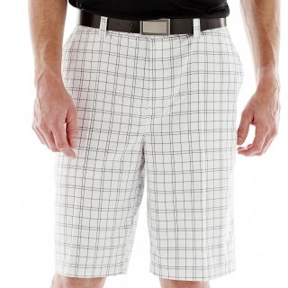 St. Andrews of Scotland Golf Plaid Flat Front Shorts, White, Mens