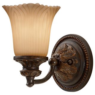 1 light Grecian Bronze Vanity Light Fixture (Resin/steel/glassSetting IndoorFixture finish Grecian bronzeShade Cream etched glassNumber of lights One (1)Requires one (1) Edison 100 watt bulb (not included)Voltage 120Safety rating cUL dampDimensions