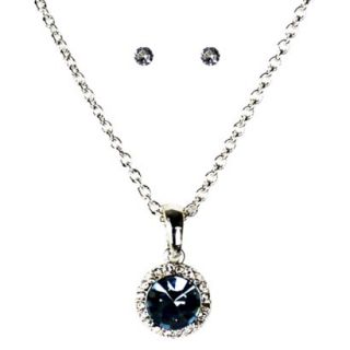Round Pendant Necklace and Earrings Set   Silver/Blue