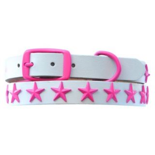 Platinum Pets White Genuine Leather Dog Collar with Stars   Pink (17 20)