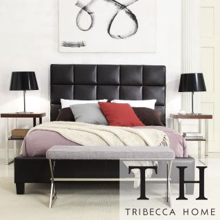 Tribecca Home Sarajevo King sized Dark Brown Faux Leather Bed (Asian rubberwood Finish Dark brownUpholstery materials VinylUpholstery color Dark brownHeadboard height 46.5 inchesFootboard height 9 inchesDimensions 83.85 inches long x 82.67 inches wi