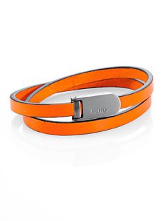 Fendi Leather Wrap Bracelet   Orange