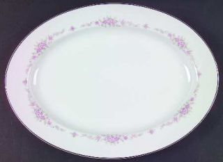 Shelby Mona 14 Oval Serving Platter, Fine China Dinnerware   Pink Roses,Gray Le