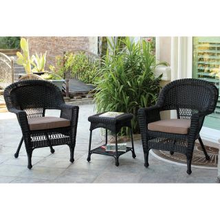 Jeco 3 Piece Wicker Chair and End Table Set Red Espresso   W00201 CES018