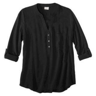 Merona Womens Knit To Woven Popover Top   Black   S