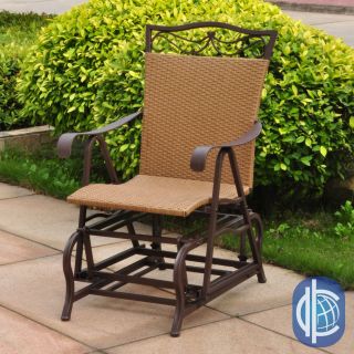 International Caravan Valencia Resin Wicker/ Steel Frame Single Glider Chair (Brown steel frame, light pecan wickerSteel frame coated with an electro phoretic base Cushions not included Weather resistant UV resistantDimensions 41 inches high x 26 inches 