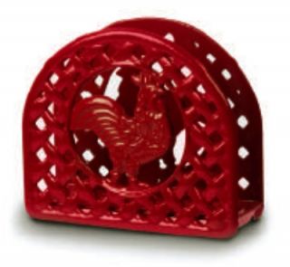 Anchor Napkin Holder w/ Rooster Design, Cast Iron, Red