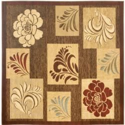 Lyndhurst Floral Panels Brown Rug (67 Square)