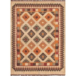 Handmade Flat weave Tribal pattern Multicolored Reversible Rug (8 X 10)