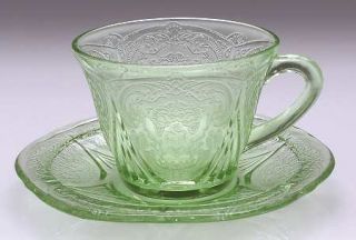 Hazel Atlas Royal Lace Green  Cup and Saucer Set   Green, Depression Glass