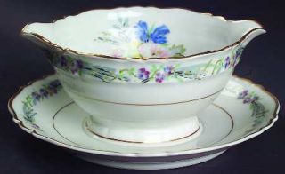 Haviland Morning Glory Gravy Boat with Attached Underplate, Fine China Dinnerwar