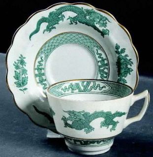 Booths Dragon Green Flat Cup & Saucer Set, Fine China Dinnerware   Green Dragons