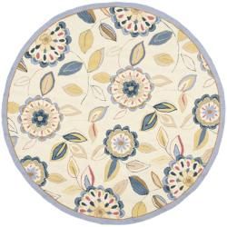 Hand hooked Chelsea Floral Garden Ivory/ Blue Wool Rug (4 Round)