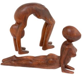 Mahogany Wood Stretching Gymnast Figurines (set Of 2) (MahoganyMaterials WoodQuantity Two (2)Setting IndoorDimensions 14 inches high x 14 inches wide x 8 inches deep )