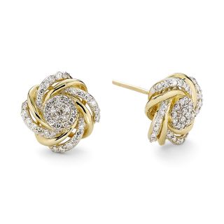 1/2 CT. T.W. Diamond 10K Yellow Gold Love Knot Earrings, Womens
