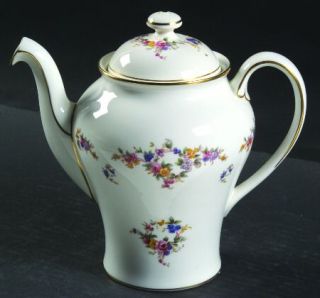 Minton Spring Flowers Coffee Pot & Lid, Fine China Dinnerware   Floral Rim & Cen