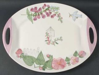 Pfaltzgraff Cape May 19 Handled Oval Platter, Fine China Dinnerware   Pink Flor