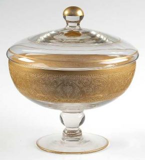 Glastonbury   Lotus Georgian Gold Candy Dish with Lid   L26, Gold Encrusted
