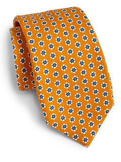 ISAIA Brighh Floral Neat Silk Tie   Orange