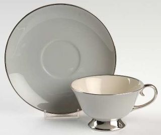 Flintridge Brookmere (Rim) Footed Cup & Saucer Set, Fine China Dinnerware   Gray