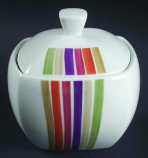 Studio Nova Festive Stripes Sugar Bowl & Lid, Fine China Dinnerware   Porcelain,