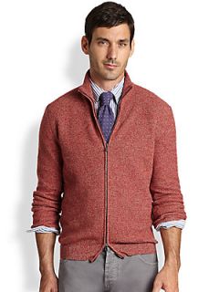 ISAIA Cashmere Moulin Zip Sweater   Red