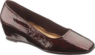 Womens Soft Style Shara   Wine Patent Croco Low Heel Shoes