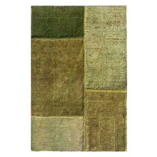 Hand knotted Handspun Green Patchwork Wool Rug (2x3)