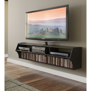 Broadway Black Altus Plus 58 inch Floating Tv Stand (EspressoFrame materials MDF/ Composite Wood Finish Laminate, deep blackSpecial features Wall HangingNumber of shelves Two (2)Weight capacity 165 pounds Dimensions 16.75 inches high x 58.25 inches 
