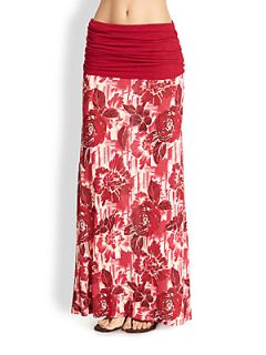 Jean Paul Gaultier Floral Print Maxi Skirt   Red