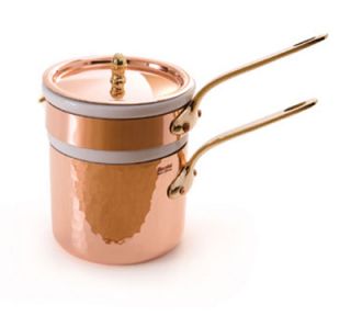 Mauviel 5.5 in Round Mtradition Baine Marie w/ 1.6 qt Capacity & Porcelain Insert, Copper