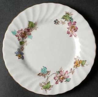 Minton Vermont Bread & Butter Plate, Fine China Dinnerware   Red Flowers,Blue/Gr