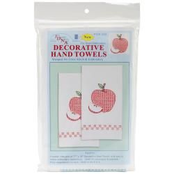 Stamped White Decorative Hand Towel 17 X28 One Pair  Apples