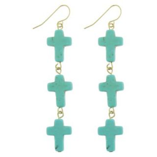 Womens Three Cross Drop Earrings   Gold/Turquoise
