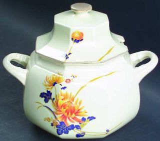 Mikasa Majestic Tureen &  Lid, Fine China Dinnerware   Octagonal,Orange Floral,B