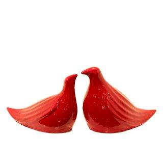 Ceramic Red Bird Set Of Two (RedDoes not hold waterSmall bird dimensions 9.5 inches long x 5 inches wide x 7 inches highLarge bird dimensions 10 inches long x 5.5 inches wide x 7.5 inches high )