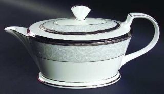 Noritake Lenore Platinum Teapot & Lid, Fine China Dinnerware   Masters, Bone, Wh