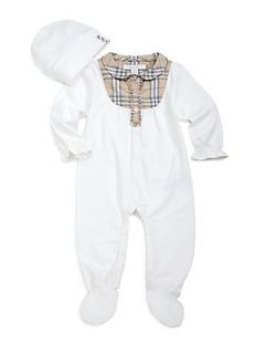 Burberry Infants Two Piece Check Footie & Hat Gift Set   White