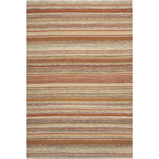 Tapestry woven Striped Kilim Village Beige Wool Rug (6 X 9)