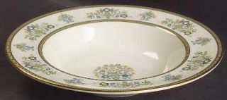 Minton Henley Large Rim Soup Bowl, Fine China Dinnerware   Green/Blue Flowers&Sc