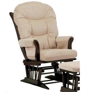 Dutailier Ultramotion Espresso Wood Glider With Beige Upholstery