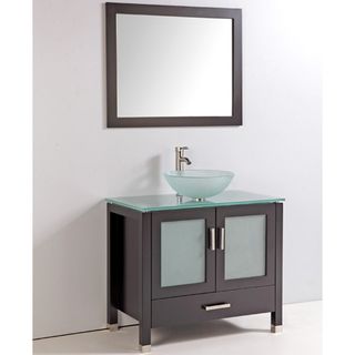 Tempered Glass Top And Sink Bowl 36 inch Single Sink Bathroom Vanity With Mirror And Faucet